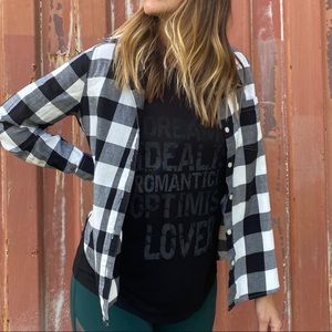 Old Navy Buffalo Plaid Flannel Top Black + White S